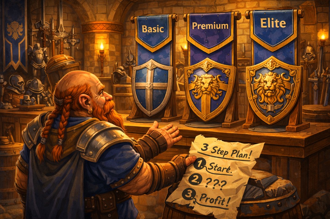 Dwarf choosing Alliance tier and equipment